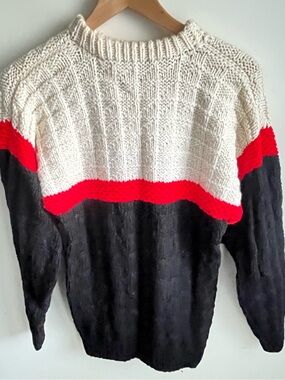 Men's Colorblock Hand-Knit Sweater - Ivory, Red & Black L/XL